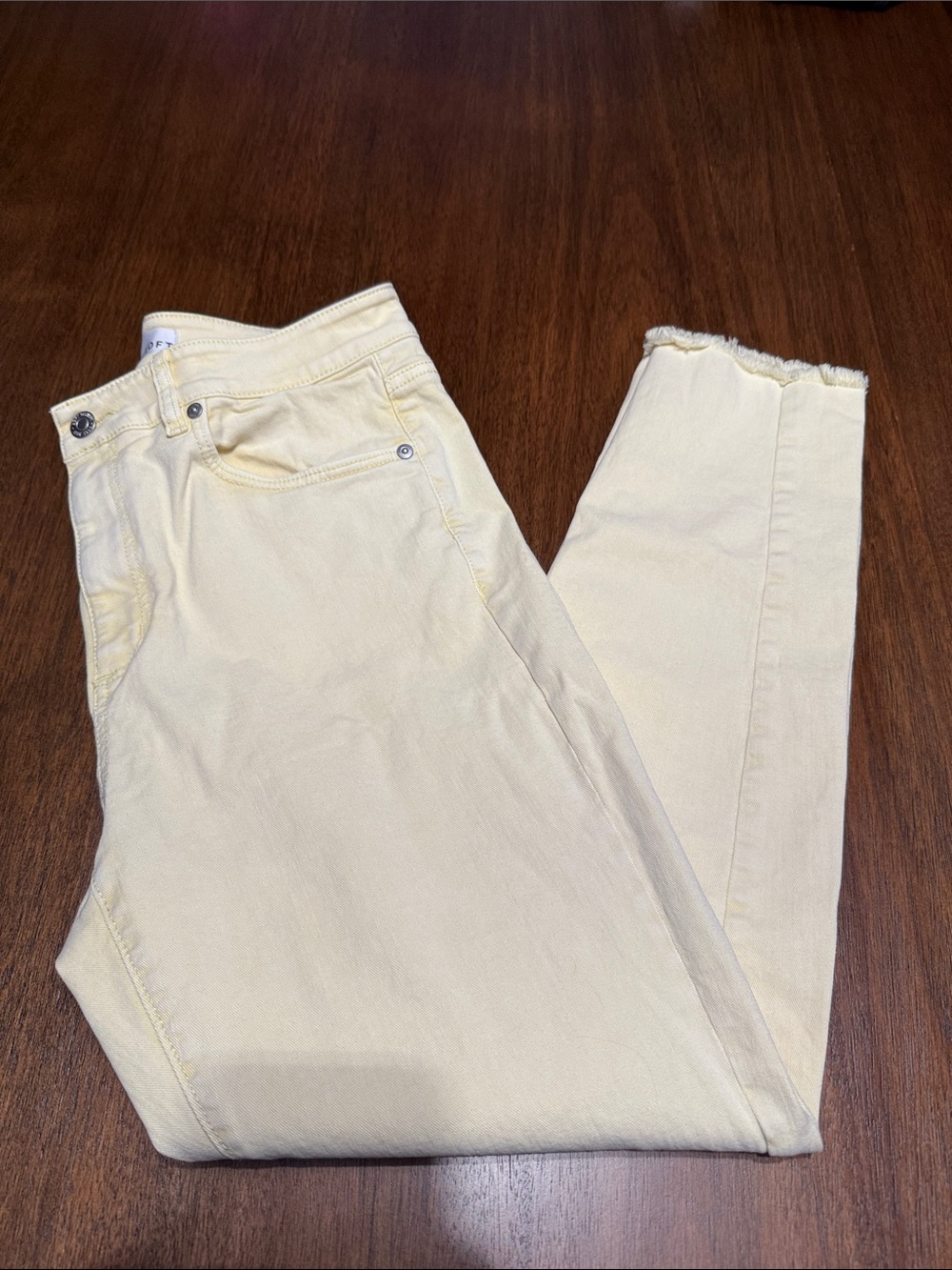 Loft Women’s High Rise Skinny Frayed Hem Jeans Light Pastel Yellow Size 8
